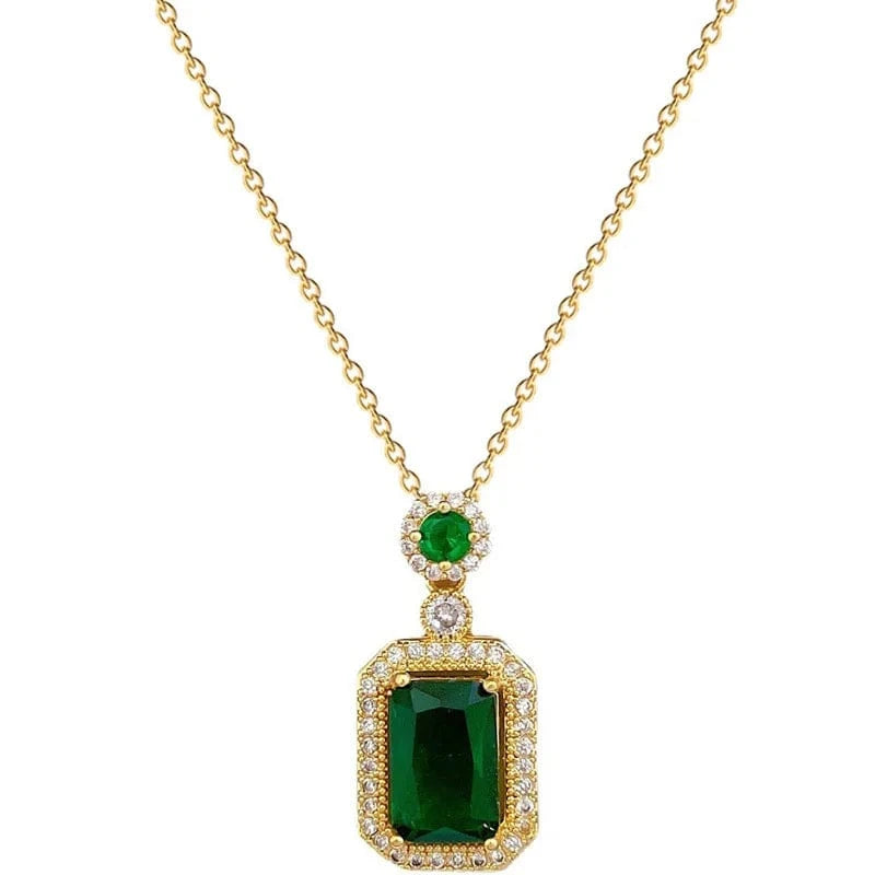 Fashion Crystal Emerald Green Necklace Earring set 18k Gold Plated Jewelry Set Pendant Earring Ring Set Jewelry Accessories
