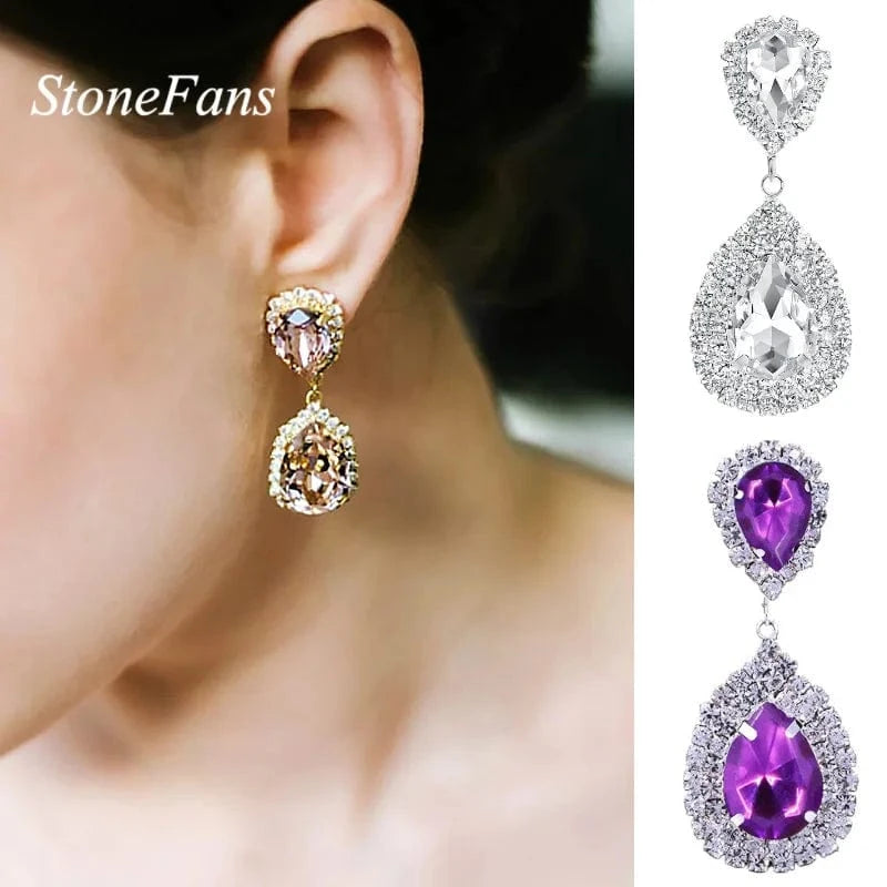Fashion Crystal Pendant Drop Earrings for Women Bridal Wedding Jewelry Opp Bag Silver Plated Party Jewelry Water Drop Rhinestone