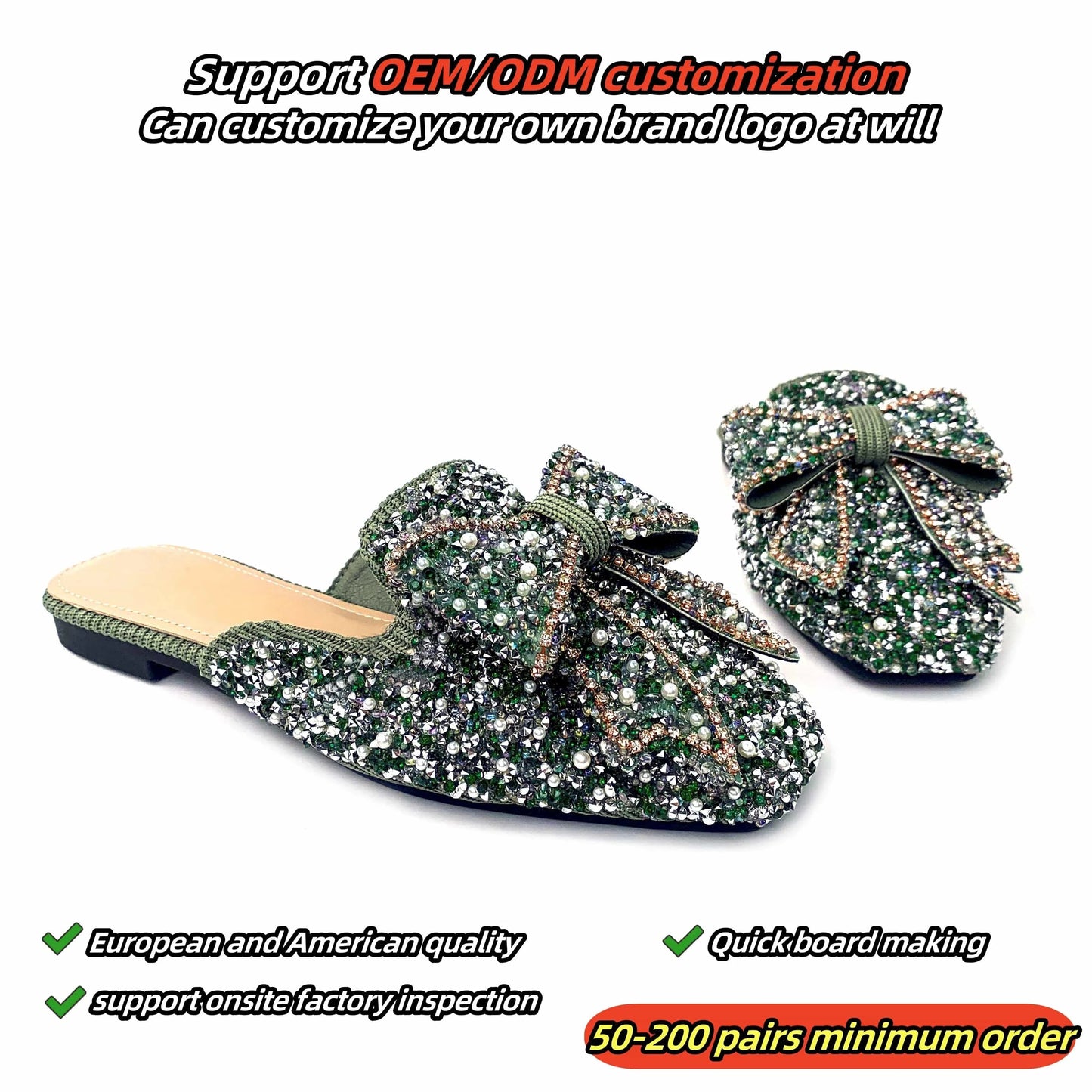 Fashion custom designer pearl diamond pointy sandals for women and ladies flat bottom luxury sandals femmes comfortable elegant