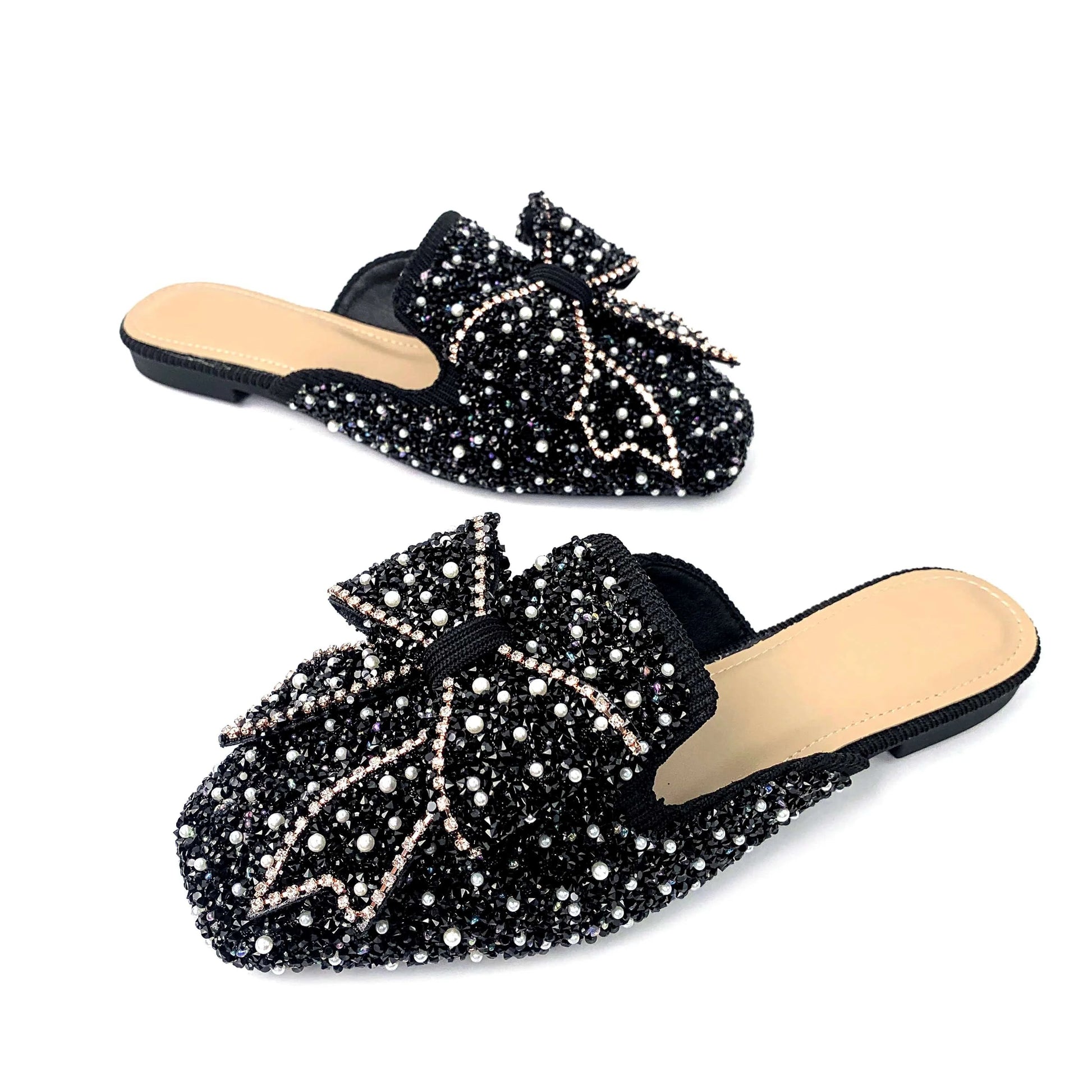 Fashion custom designer pearl diamond pointy sandals for women and ladies flat bottom luxury sandals femmes comfortable elegant