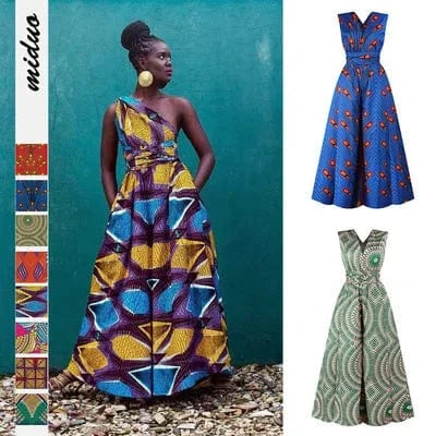 Fashion Custom Lady Boho Print Multi Wearing Romper Women Elegant Summer Casual Wide Leg Jumpsuit Africa