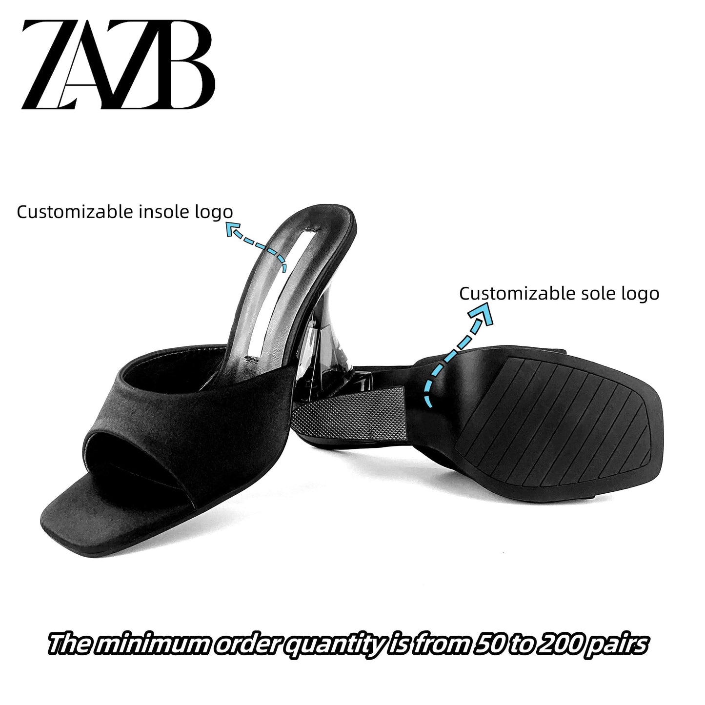 Fashion custom square transparent  designer shoes sandal for women and ladies high heeled shoes luxury slippers femmes