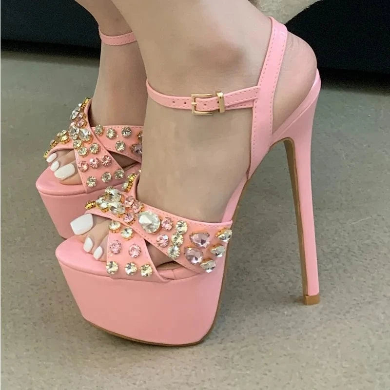 Fashion Design Metal Rivet Back Buckle Strap Platform Sandals Women Wedding Banquet Shoe Sexy Peep Toe Stripper High Heels 2024