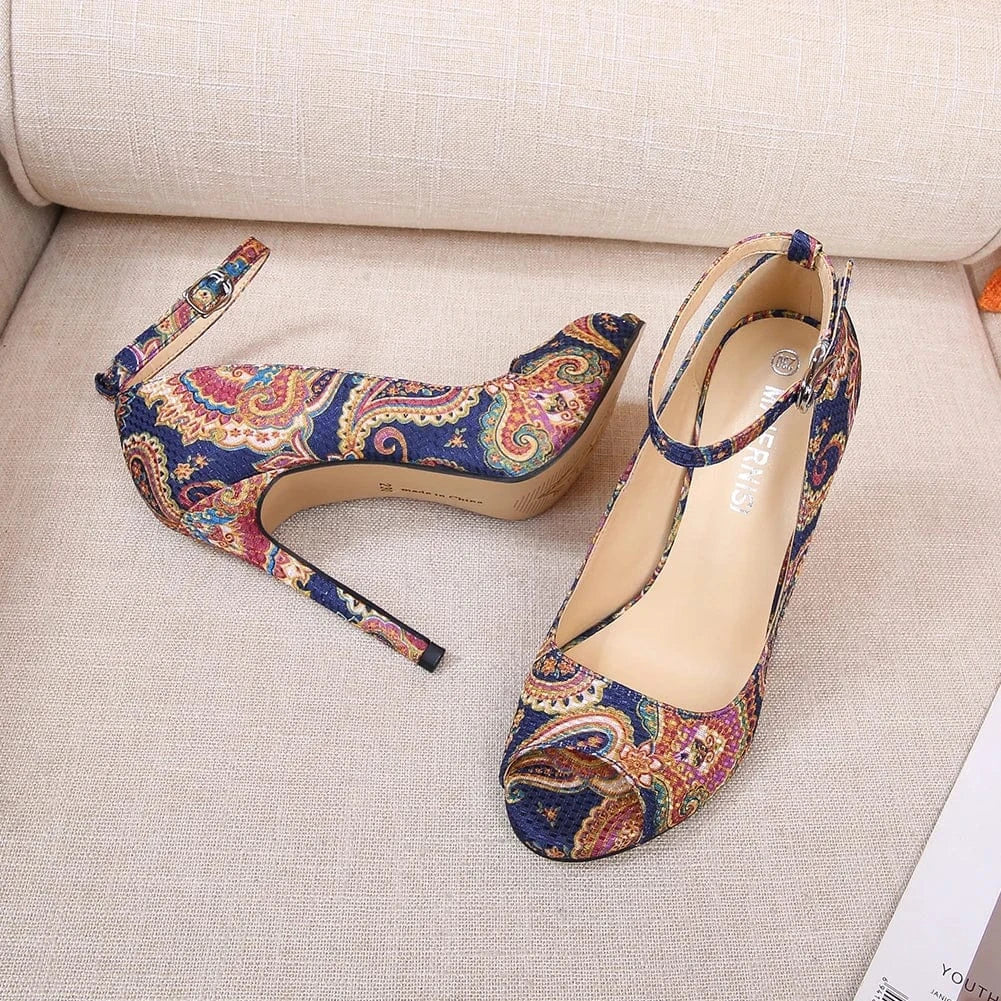 Fashion Design Sexy Big Size High Heels Ladies 11 CM Stilettos Ankle Strap Peep-toe Pumps Shoes Women