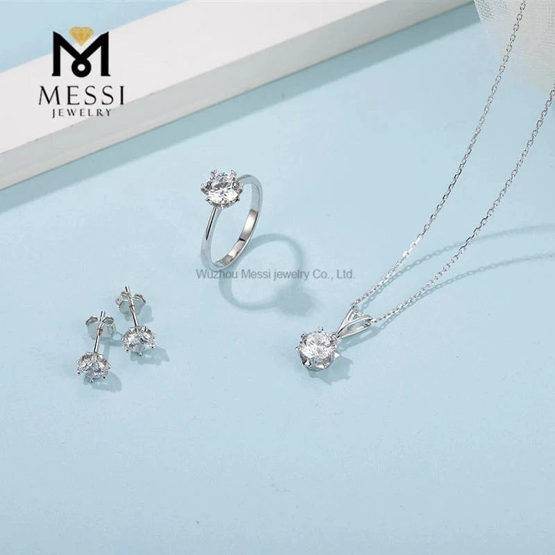 Fashion design snowflake bridal jewelry set 1 carat moissanite 925 sterling silver earring necklace jewelry set for women