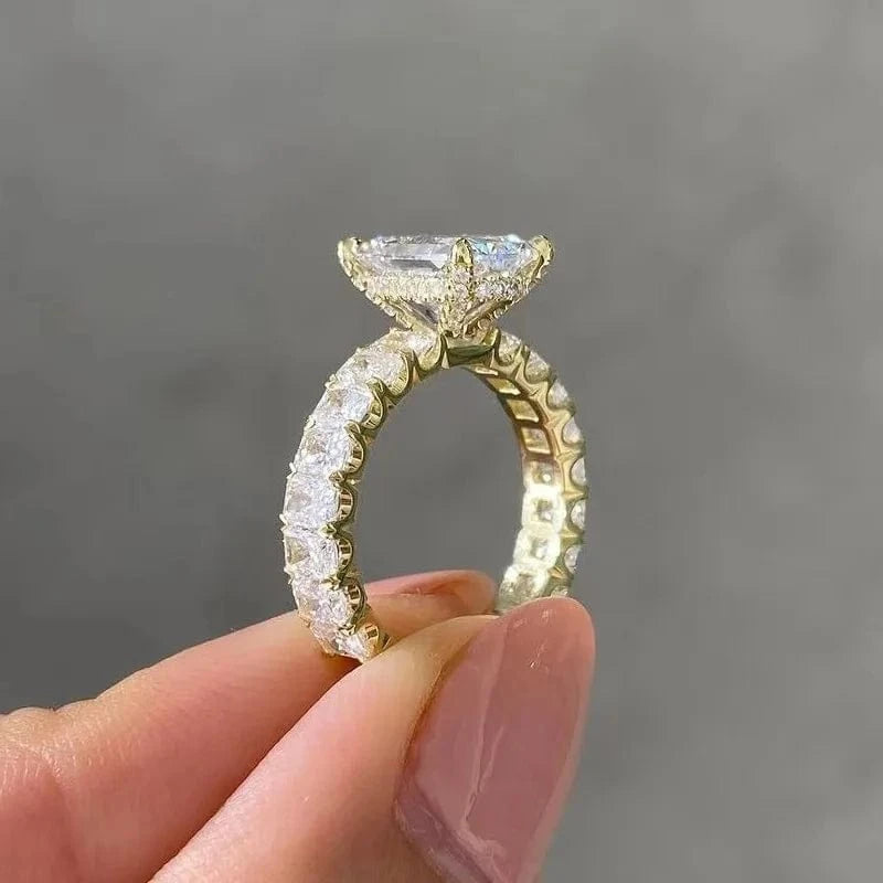 Fashion design thick band 3.0ct radiant cut ice crushed moissanite diamond 18K yellow gold women fine jewelry rings
