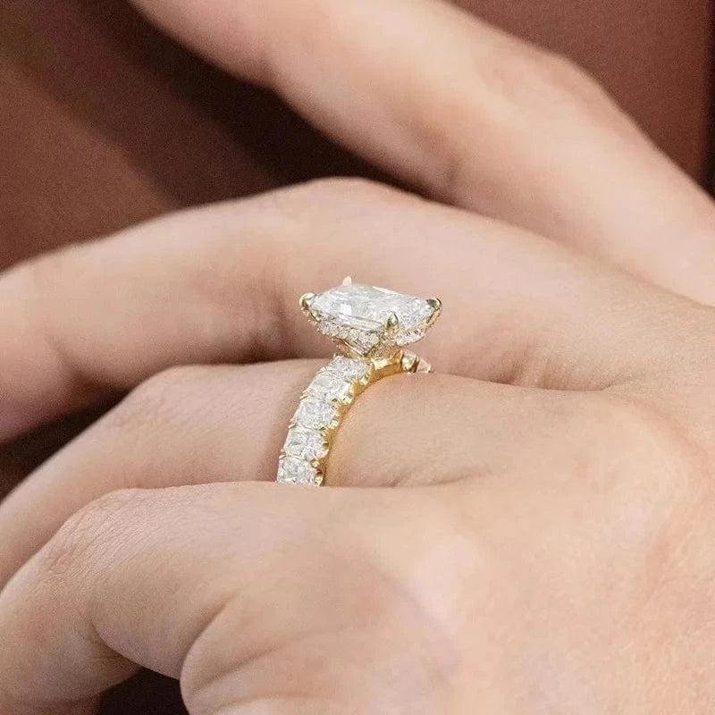 Fashion design thick band 3.0ct radiant cut ice crushed moissanite diamond 18K yellow gold women fine jewelry rings