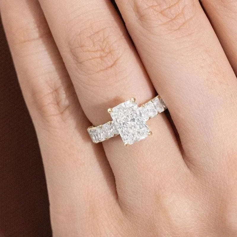 Fashion design thick band 3.0ct radiant cut ice crushed moissanite diamond 18K yellow gold women fine jewelry rings