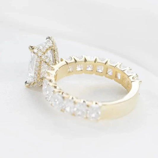 Fashion design thick band 3.0ct radiant cut ice crushed moissanite diamond 18K yellow gold women fine jewelry rings
