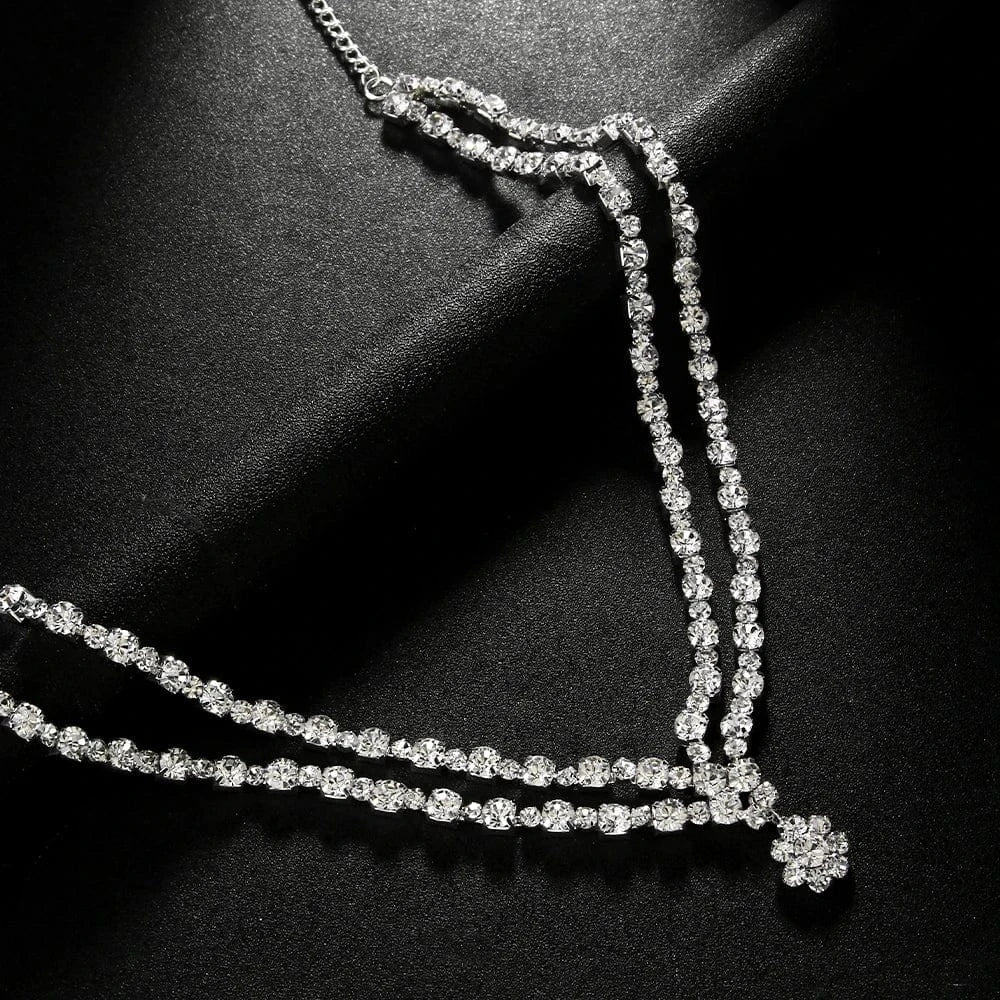 Fashion Double Layer Flower Rhinestone Necklace Jewelry For Women Girls Bridal Wedding Drop Necklace Accessories Wholesale