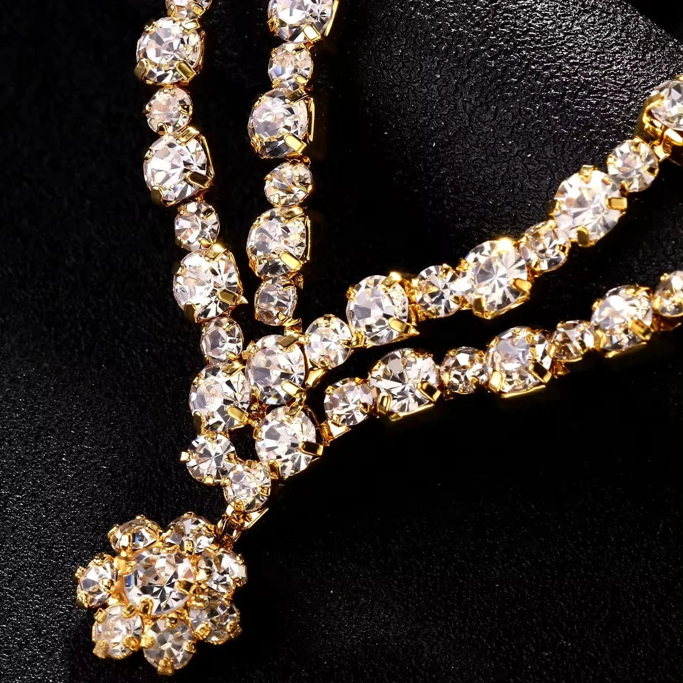 Fashion Double Layer Flower Rhinestone Necklace Jewelry For Women Girls Bridal Wedding Drop Necklace Accessories Wholesale