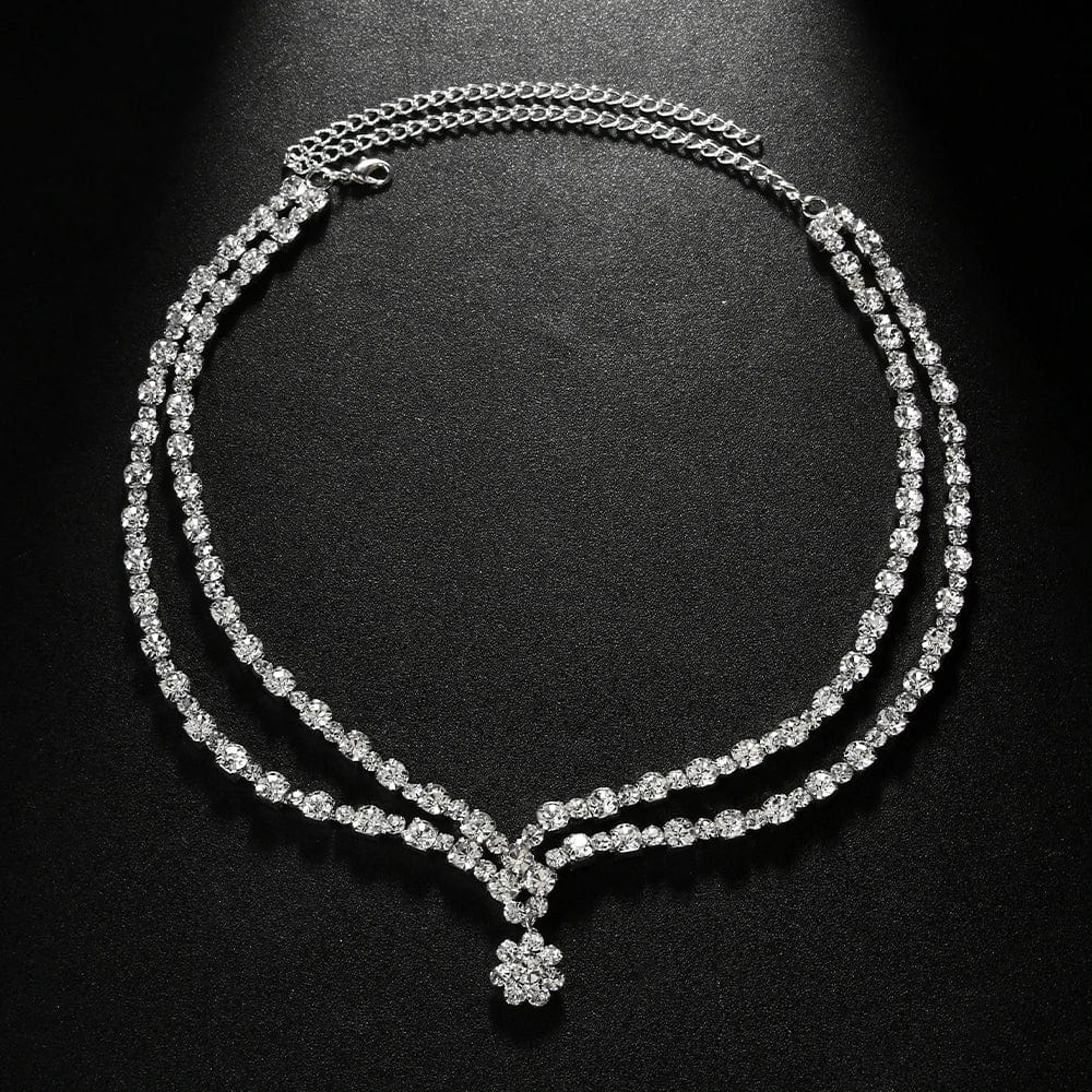 Fashion Double Layer Flower Rhinestone Necklace Jewelry For Women Girls Bridal Wedding Drop Necklace Accessories Wholesale