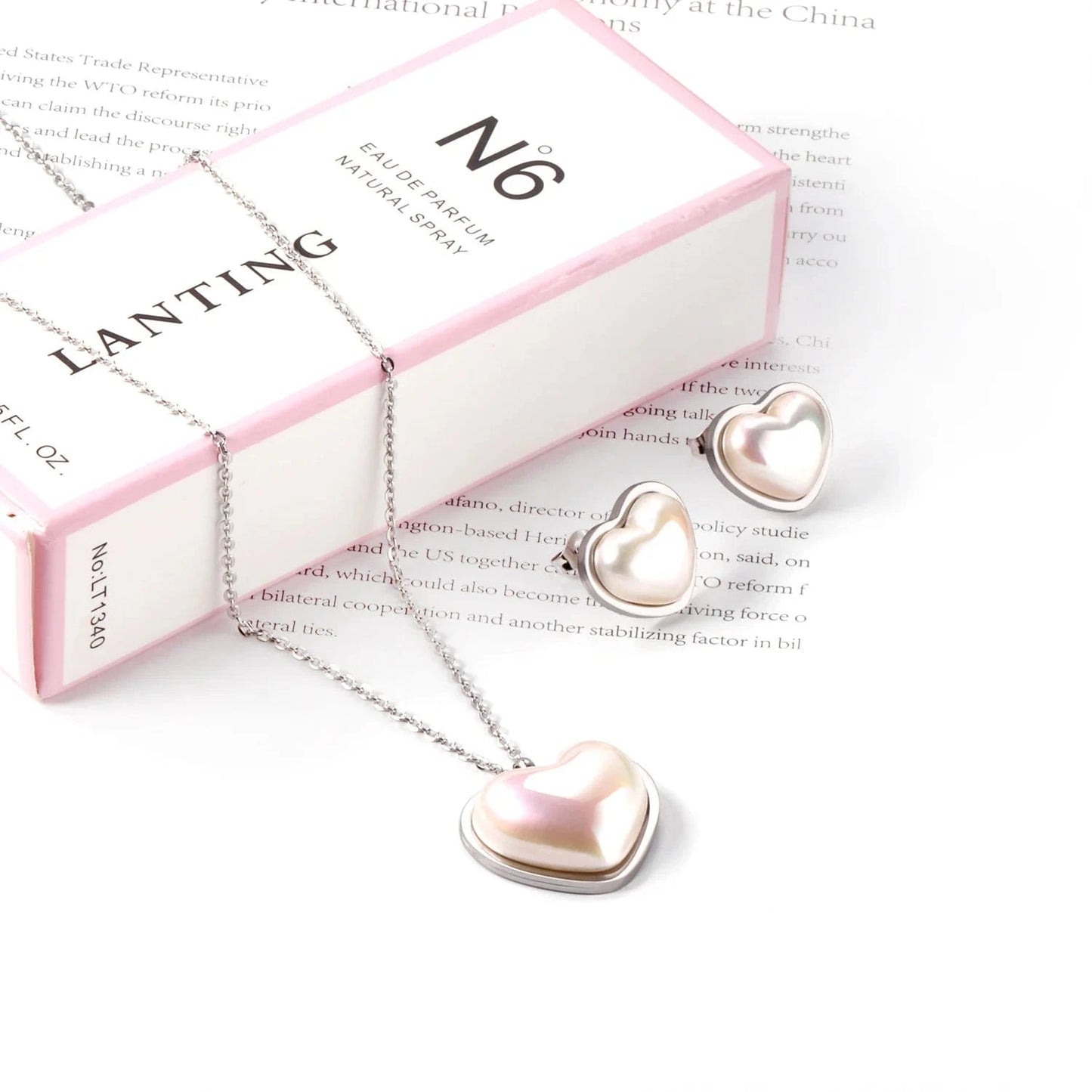 fashion / E 2 Good Price Fashion Stainless Steel Jewelry Set Fancy Heart Shape Stud Earrings Hypoallergenic Pearl Pendant Necklace For Women