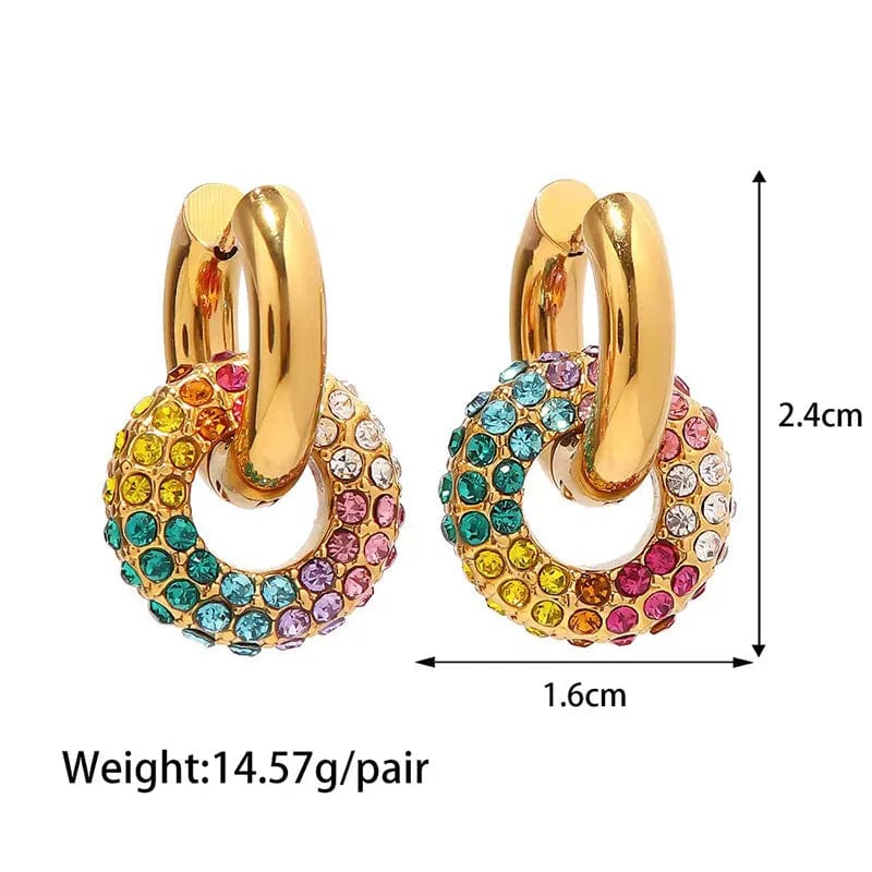 fashion / E* Luxury shiny 18K Gold PVD Plated Micro inlay rhinestone Stainless Steel Party Boutique Hoop Earrings Waterproof Jewelry Women