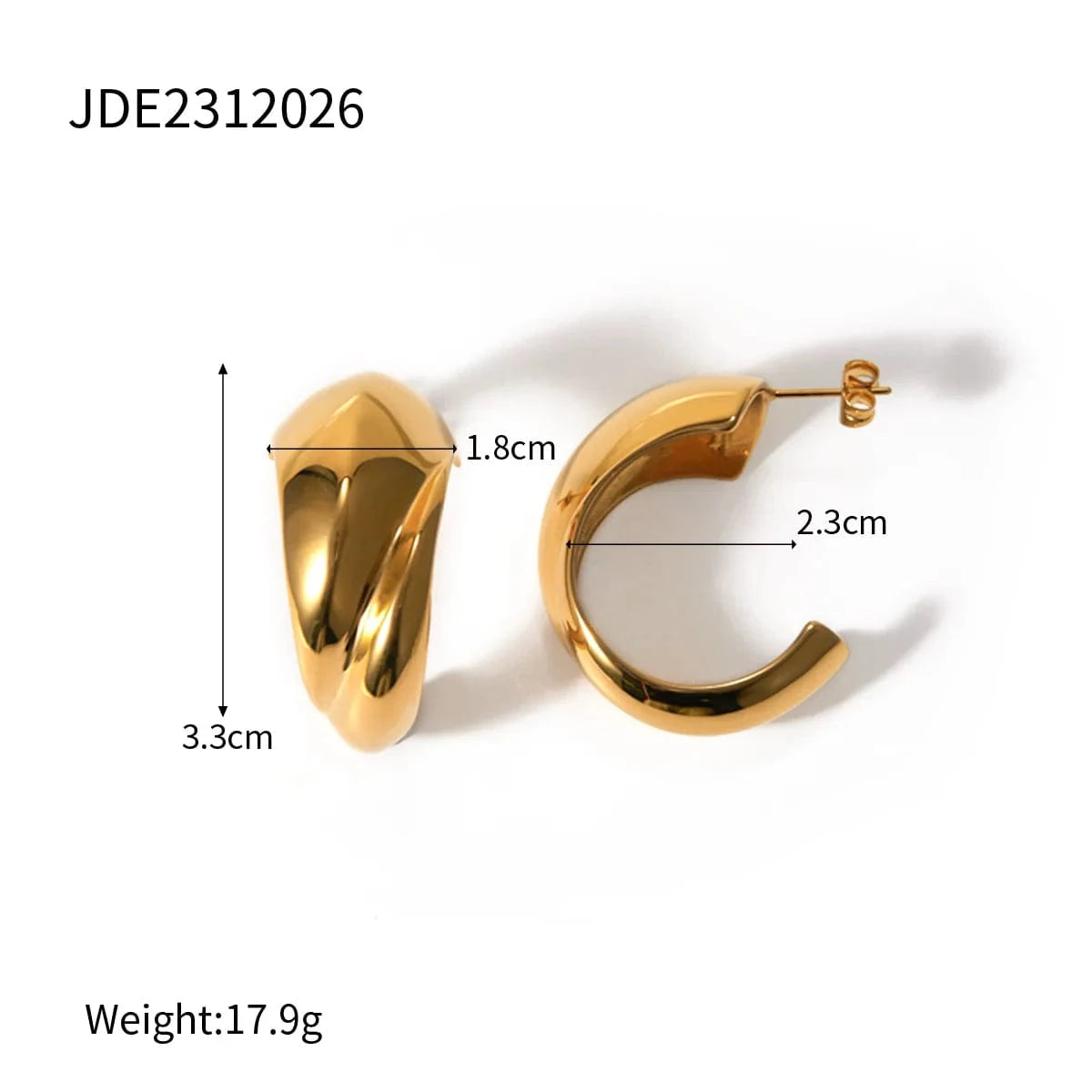 fashion / E1867 E1867 Clean Fit 18k Gold Plated Stainless Steel Statement Earrings Jewelry CC Shaped Chunky Earring Women