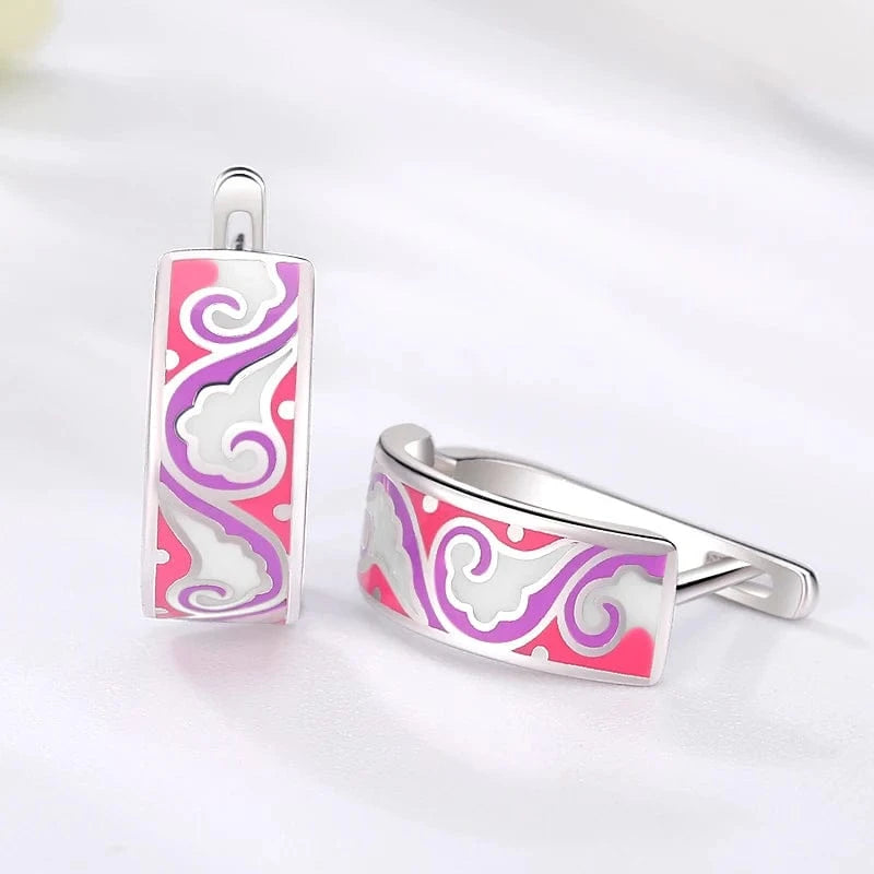 Fashion Elegant 925 Silver CZ Earrings for Women Handmade Enamel Blue river blooming Flower Pattern Party Earrings Jewelry Gift