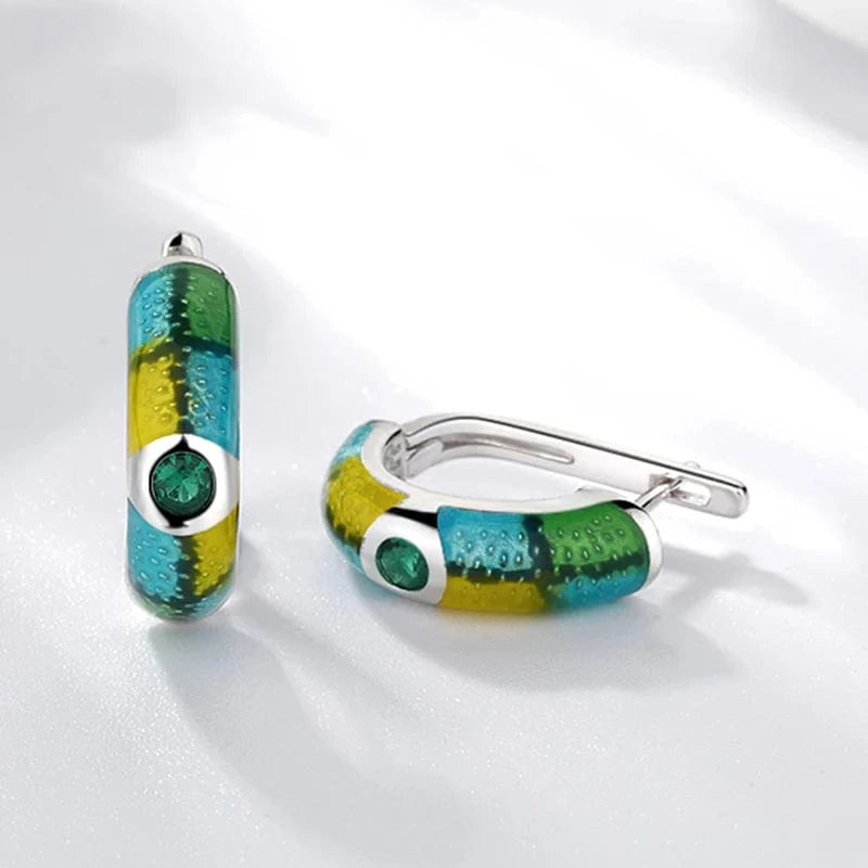 Fashion Elegant 925 Silver CZ Earrings for Women Handmade Enamel Blue river blooming Flower Pattern Party Earrings Jewelry Gift