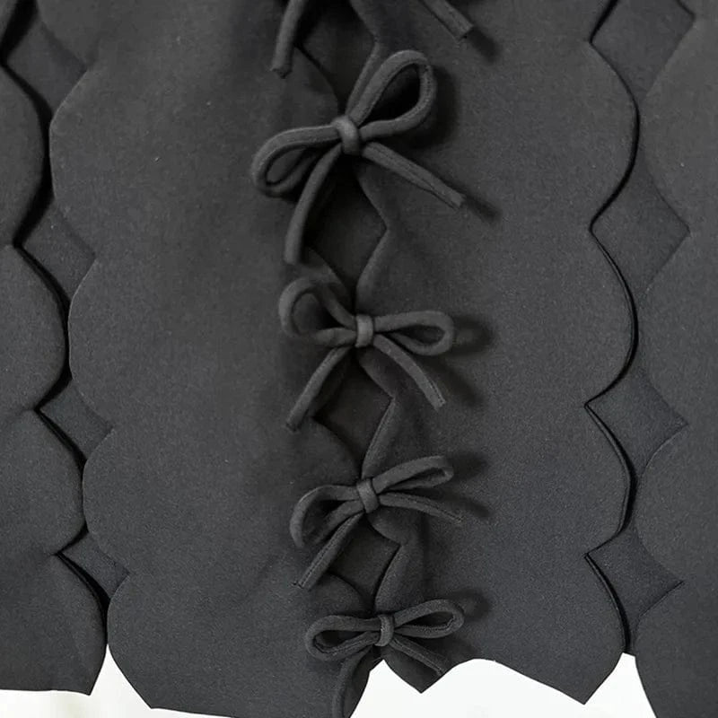 Fashion Elegant High Quality Black Party Casual Dresses 2024 Star With Wavy V-neck Bow Long Sleeve Dress Short Women's Dresses