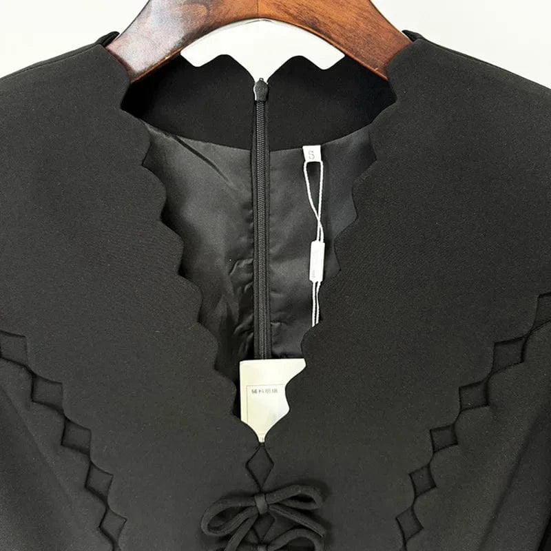 Fashion Elegant High Quality Black Party Casual Dresses 2024 Star With Wavy V-neck Bow Long Sleeve Dress Short Women's Dresses