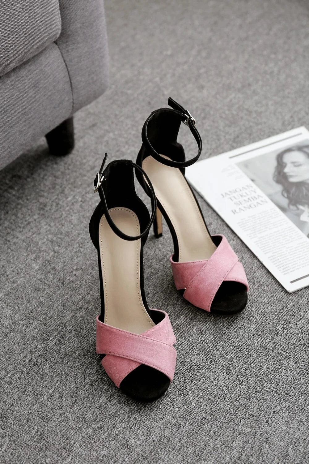 Fashion Elegant Sexy Female Girl Roman stiletto ankle sandals peep Toe suede high heel sexy night club Ladies shoes high heels