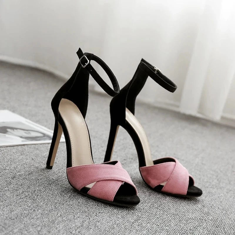 Fashion Elegant Sexy Female Girl Roman stiletto ankle sandals peep Toe suede high heel sexy night club Ladies shoes high heels