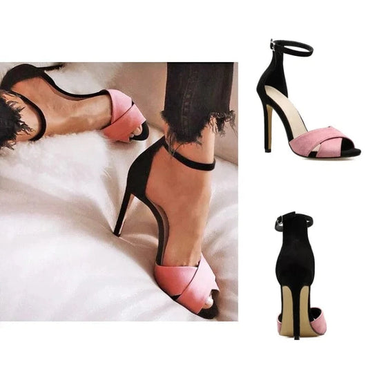 Fashion Elegant Sexy Female Girl Roman stiletto ankle sandals peep Toe suede high heel sexy night club Ladies shoes high heels