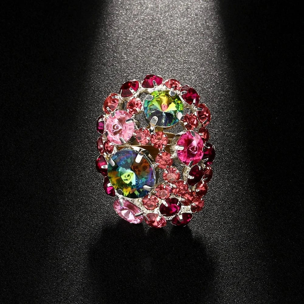 Fashion Exaggerated Colorful Round Rhinestone Ring Jewelry For Women Engagement Party Crystal Rings High Quality Wholesale
