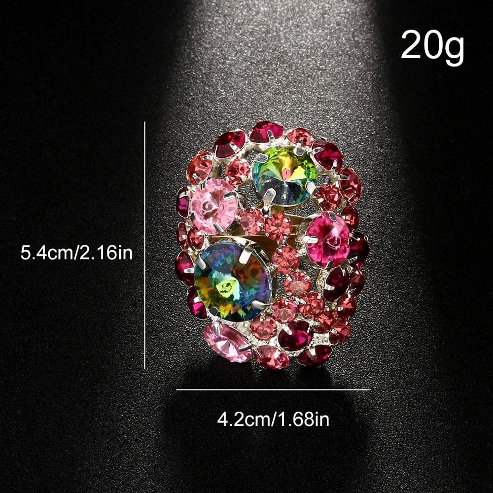 Fashion Exaggerated Colorful Round Rhinestone Ring Jewelry For Women Engagement Party Crystal Rings High Quality Wholesale