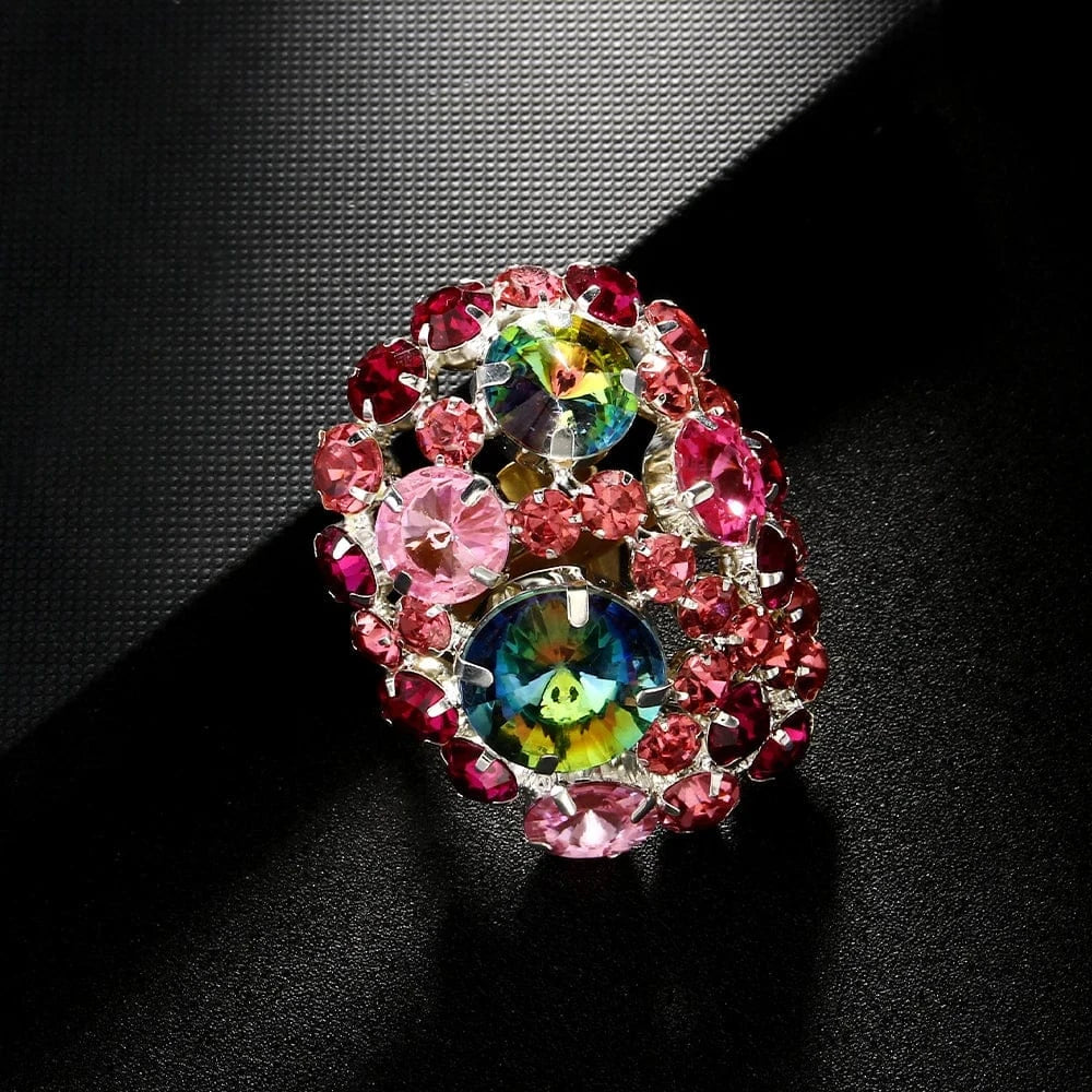 Fashion Exaggerated Colorful Round Rhinestone Ring Jewelry For Women Engagement Party Crystal Rings High Quality Wholesale