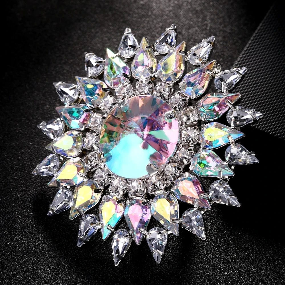 Fashion Exaggerated Geometric AB Color Rhinestone Ring Jewelry For Women Engagement Party Crystal Round Finger Rings Wholesale