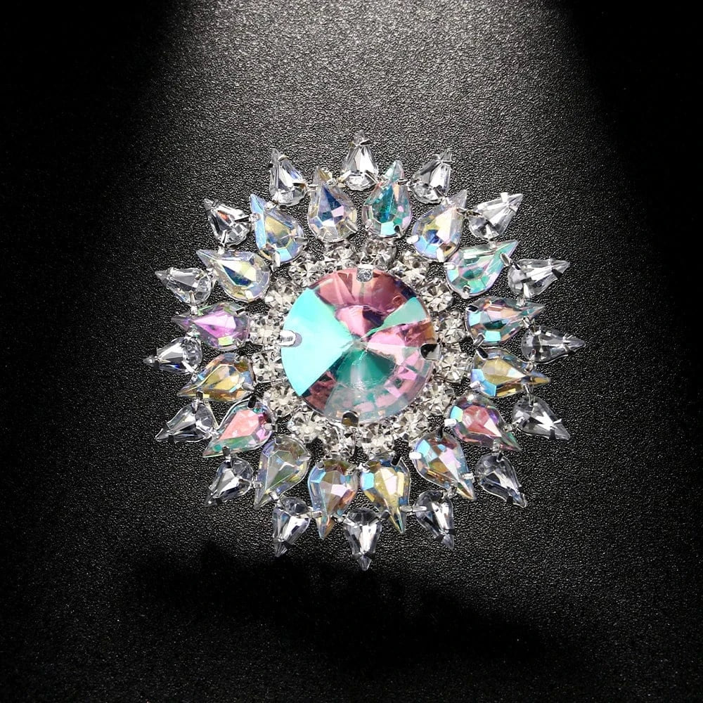 Fashion Exaggerated Geometric AB Color Rhinestone Ring Jewelry For Women Engagement Party Crystal Round Finger Rings Wholesale