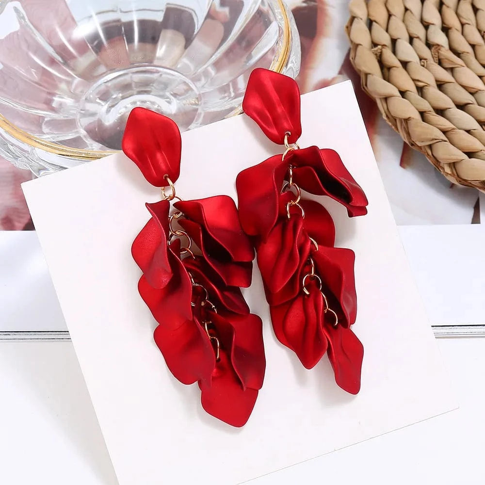 Fashion Exaggeration Creative Long Rose Petal Pendant Earrings Ladies Everything Creative Long Jewelry Earrings