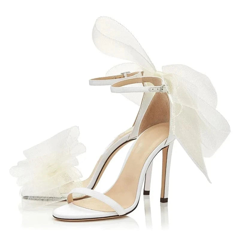Fashion Feather Bow Sandals Women High Thin Heeled Sandal Ladies Summer Pumps Party Wedding Shoes 2022