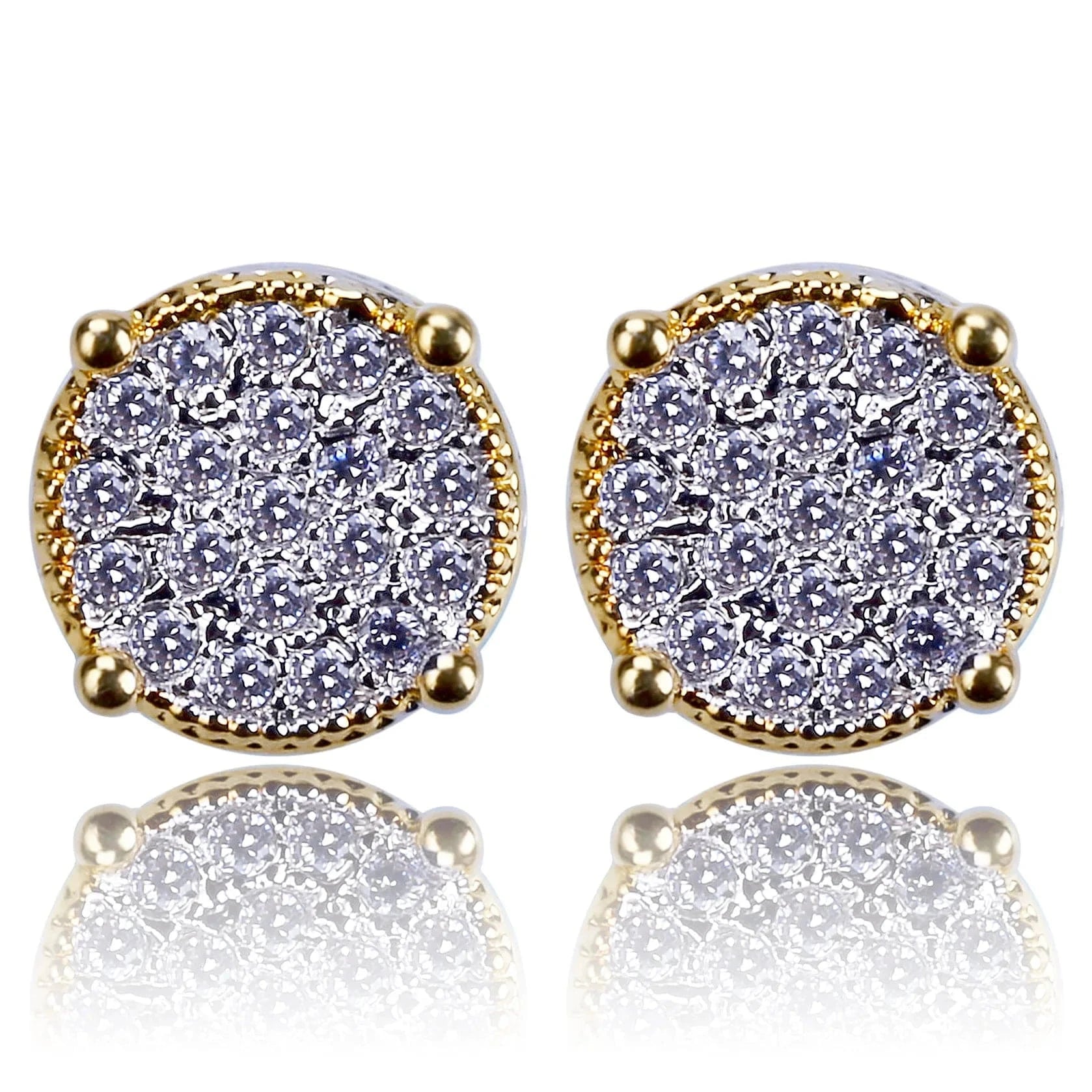 Fashion Fine Jewelry Hip Hop Two Tone Screw Back Micro Pave Cubic Zircon Round Stud Earring Gift for Men and Women
