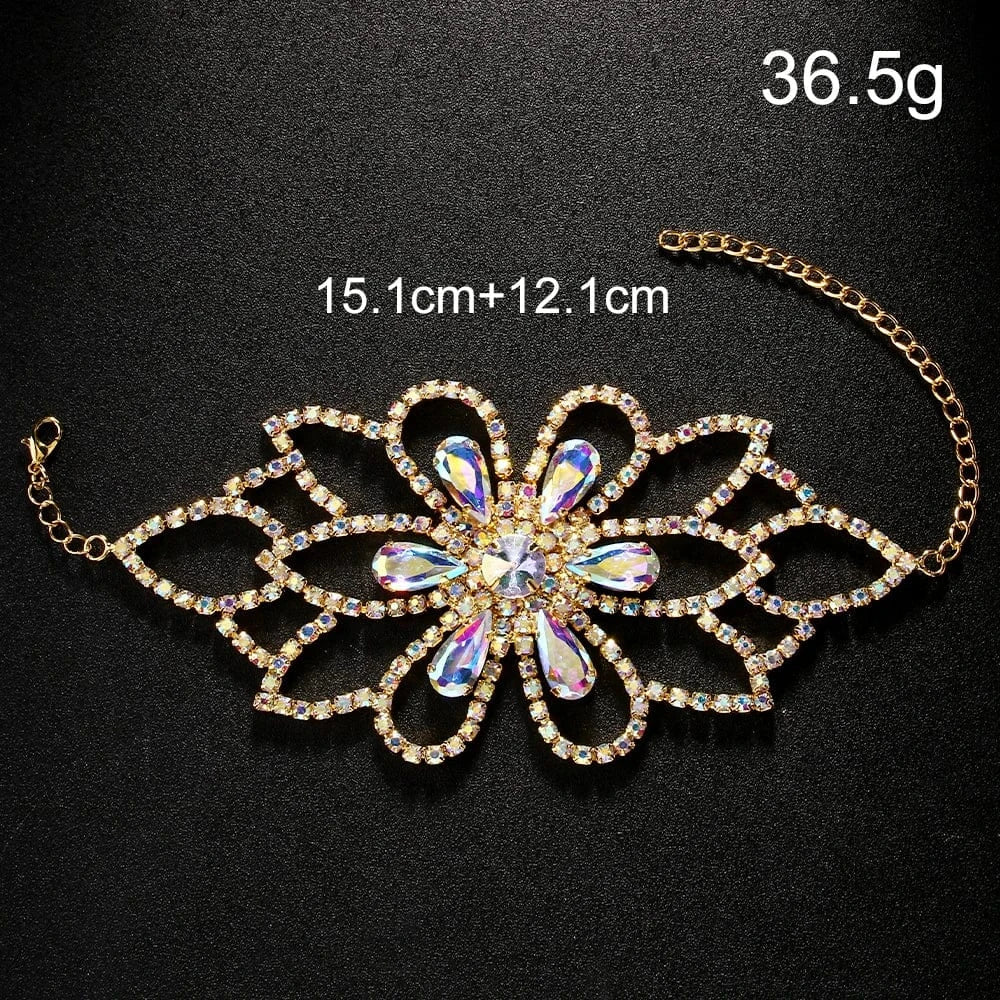 Fashion Flower Geometric AB Color Rhinestone Bracelets Jewelry For Women Party Gifts Hand Chain Bracelet Accessories