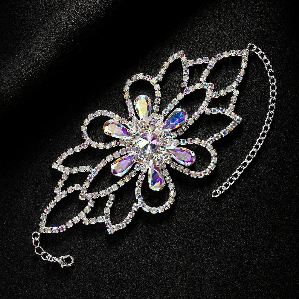 Fashion Flower Geometric AB Color Rhinestone Bracelets Jewelry For Women Party Gifts Hand Chain Bracelet Accessories