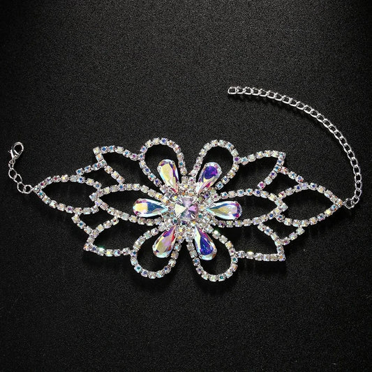 Fashion Flower Geometric AB Color Rhinestone Bracelets Jewelry For Women Party Gifts Hand Chain Bracelet Accessories