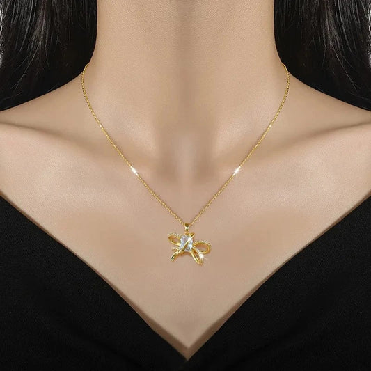 Fashion Frosted pearlsButterfly Pendant Necklace Earring Jewelry Set Gold Plated Fashion Style Jewelry