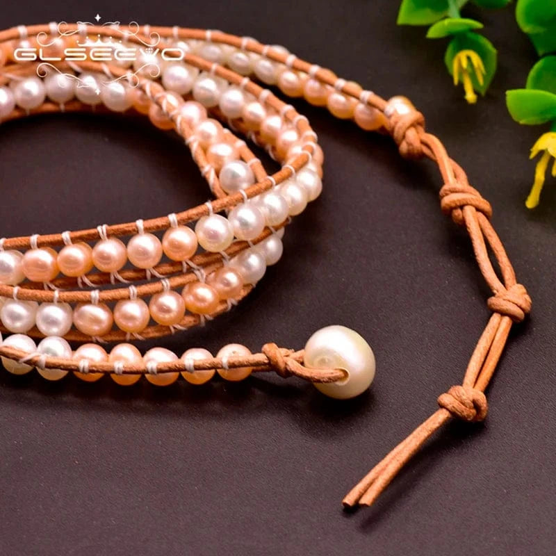 fashion / GB0158 Natural Fresh Water Pearl Leather Bracelet For Women Girl Anniversary Party Fine Jewelry