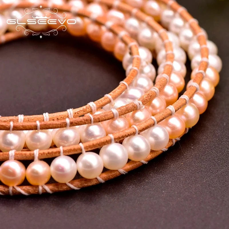 fashion / GB0158 Natural Fresh Water Pearl Leather Bracelet For Women Girl Anniversary Party Fine Jewelry