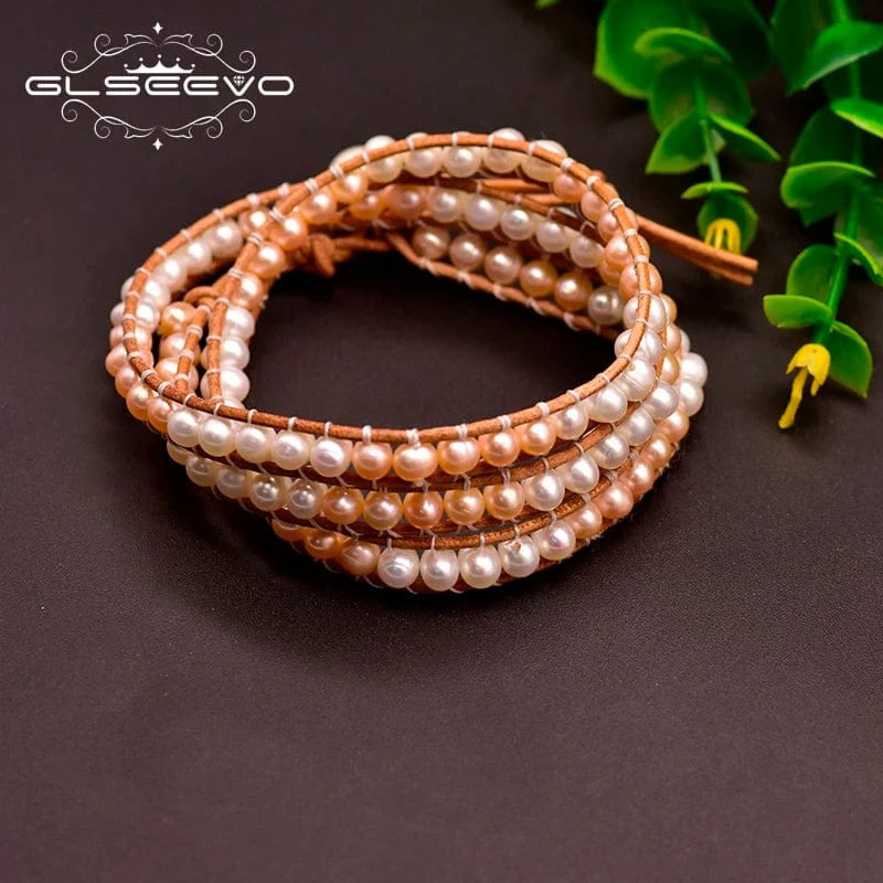 fashion / GB0158 Natural Fresh Water Pearl Leather Bracelet For Women Girl Anniversary Party Fine Jewelry
