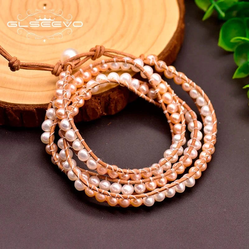 fashion / GB0158 Natural Fresh Water Pearl Leather Bracelet For Women Girl Anniversary Party Fine Jewelry