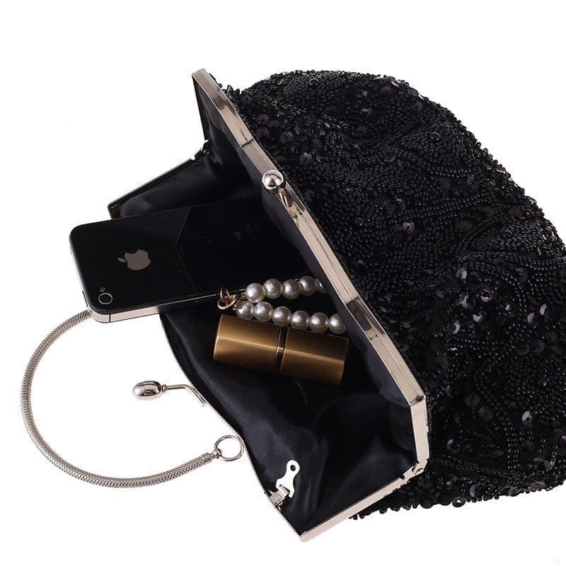 Fashion Glitter Clip Evening Purse Bead Embroidery Clutch Crossbody Bag Women Banquet Bridesmaid Wedding Party Tote Shoulder