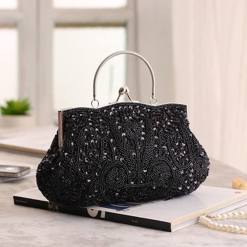 Fashion Glitter Clip Evening Purse Bead Embroidery Clutch Crossbody Bag Women Banquet Bridesmaid Wedding Party Tote Shoulder