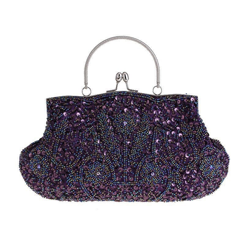 Fashion Glitter Clip Evening Purse Bead Embroidery Clutch Crossbody Bag Women Banquet Bridesmaid Wedding Party Tote Shoulder