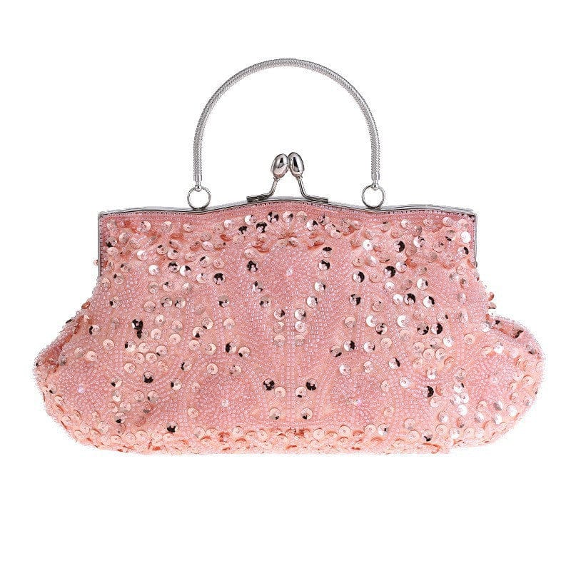 Fashion Glitter Clip Evening Purse Bead Embroidery Clutch Crossbody Bag Women Banquet Bridesmaid Wedding Party Tote Shoulder