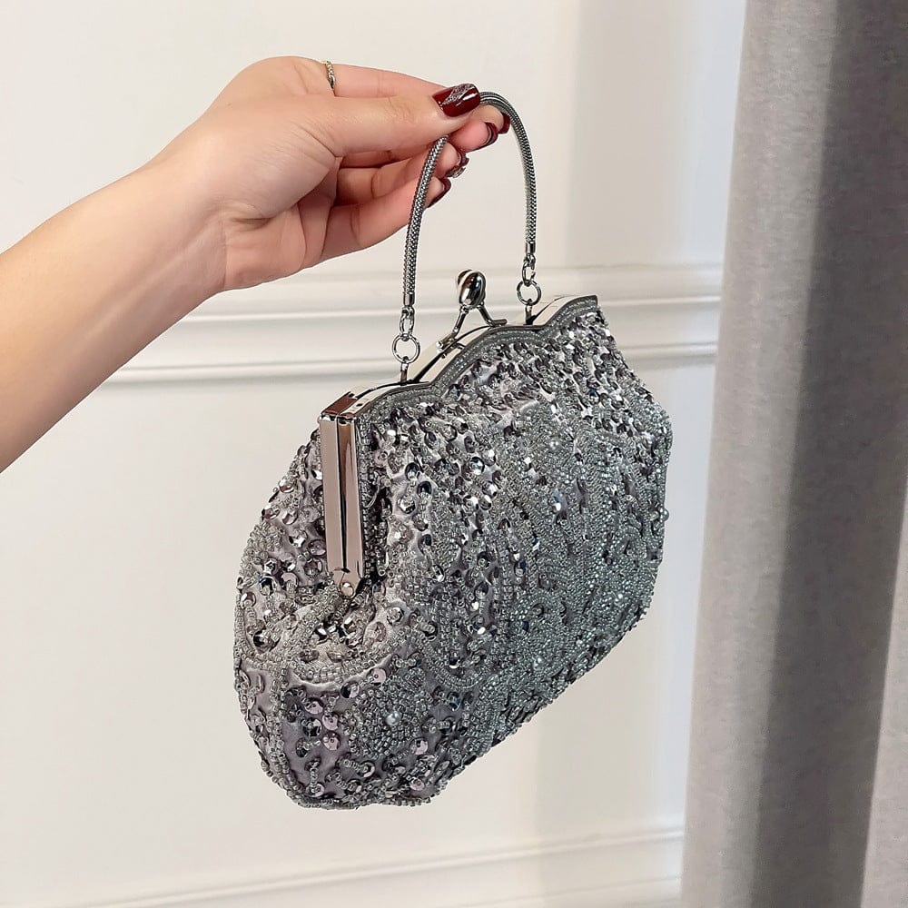 Fashion Glitter Clip Evening Purse Bead Embroidery Clutch Crossbody Bag Women Banquet Bridesmaid Wedding Party Tote Shoulder