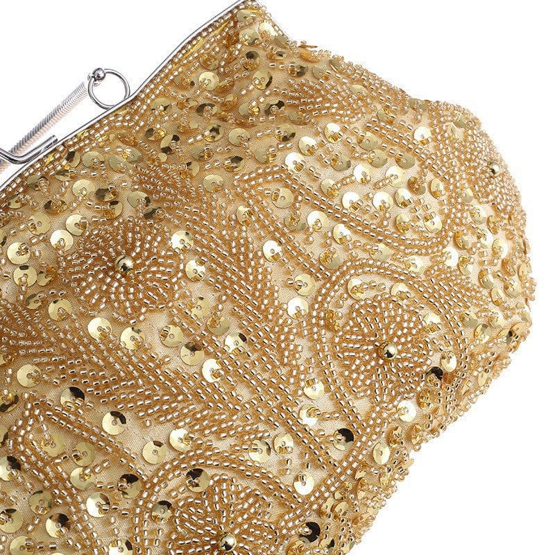 Fashion Glitter Clip Evening Purse Bead Embroidery Clutch Crossbody Bag Women Banquet Bridesmaid Wedding Party Tote Shoulder