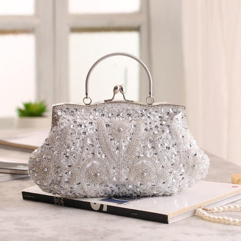 Fashion Glitter Clip Evening Purse Bead Embroidery Clutch Crossbody Bag Women Banquet Bridesmaid Wedding Party Tote Shoulder