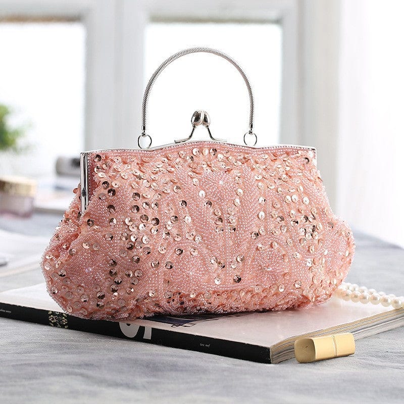 Fashion Glitter Clip Evening Purse Bead Embroidery Clutch Crossbody Bag Women Banquet Bridesmaid Wedding Party Tote Shoulder